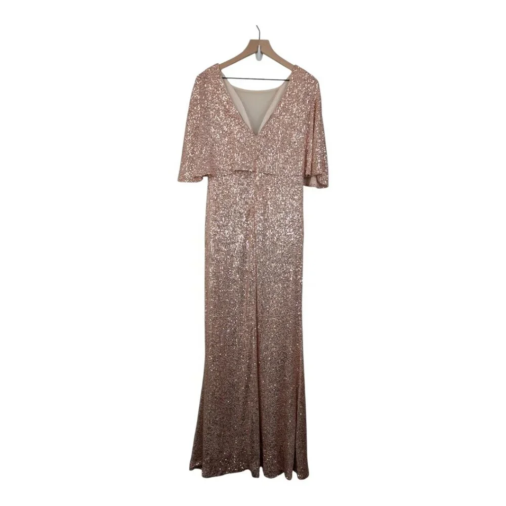 Chicwish | Cape Sleeve Mesh Insert Sequined Gown | Champagne | XXL - Picture 5 of 14